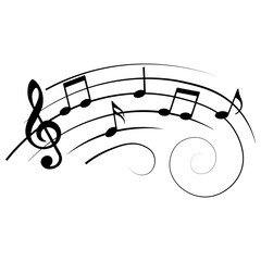 Music notes on staves, isolated, vector illustration.