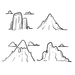 hand drawn doodle mountain illustration with line art style