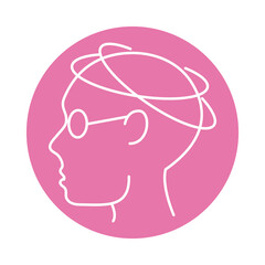alzheimer disease, male profile silhouette incoordination, decrease in mental human ability color block style icon