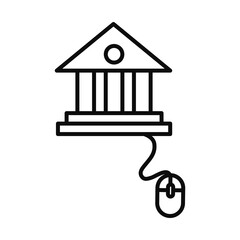online education concept, school building with mouse device icon, line style