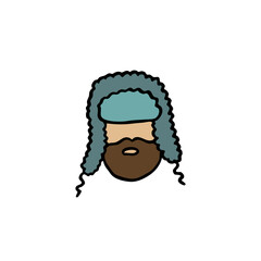 bearded man in ear-flap doodle icon, vector illustration