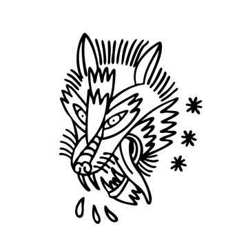 wolf traditional tattoo flash, vector illustration