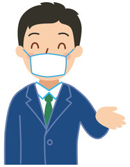 マスクを付けたスーツの男性