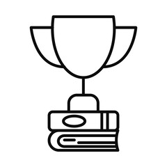 trophy cup on books icon, line style