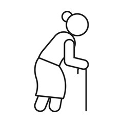pictogram old woman walking with a cane, line style