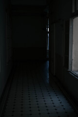 dark room with a window