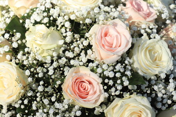 Bridal flowers, roses and gypsophila