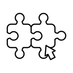 online education concept, jigsaw puzzles with arrow cursor, line style