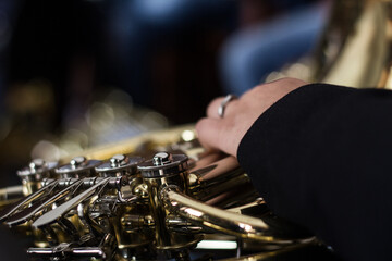 close up of a horn player