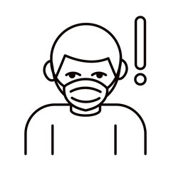 covid 19 coronavirus prevention, man wearing medical mask, spread outbreak pandemic line style icon