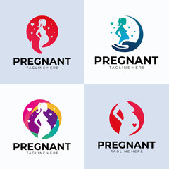 set of pregnant woman logo icon vector isolated