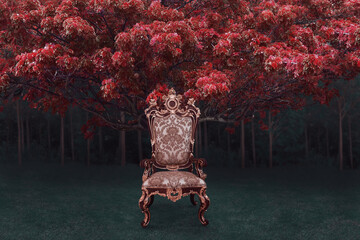 Mystical fairy forest with throne