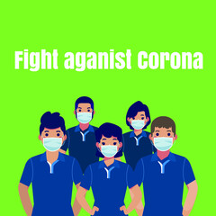 Office team fight against corona vector illustration.
my team with face mask