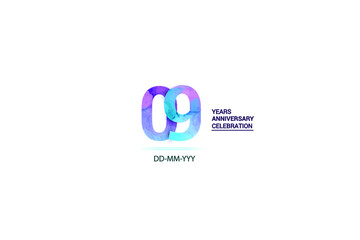 9 years anniversary celebration logotype. anniversary logo with watercolor purple and blue  isolated on white background, vector design for celebration, invitation card, and greeting card-vector