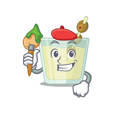 An artistic martini cocktail artist mascot design paint using a brush
