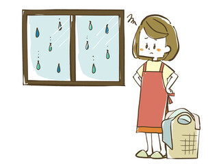 雨の日の洗濯に困っている女性
