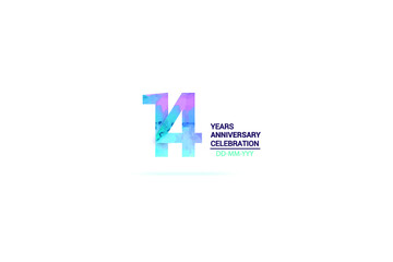 14 years anniversary celebration logotype. anniversary logo with watercolor purple and blue  isolated on white background, vector design for celebration, invitation card, and greeting card-vector