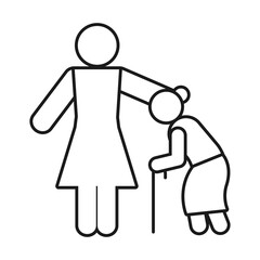 pictogram woman with old woman with a cane, line style