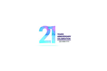 21 years anniversary celebration logotype. anniversary logo with watercolor purple and blue  isolated on white background, vector design for celebration, invitation card, and greeting card-vector