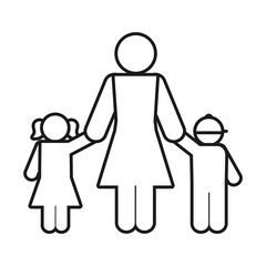 pictogram woman with little kids, line style