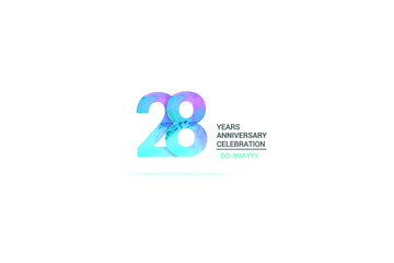 28 years anniversary celebration logotype. anniversary logo with watercolor purple and blue  isolated on white background, vector design for celebration, invitation card, and greeting card-vector