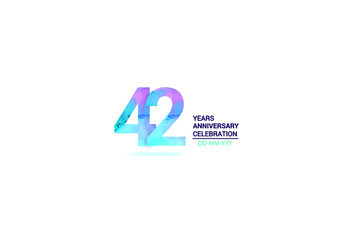 42 years anniversary celebration logotype. anniversary logo with watercolor purple and blue  isolated on white background, vector design for celebration, invitation card, and greeting card-vector