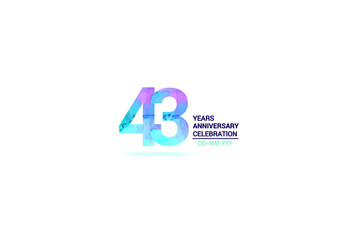43 years anniversary celebration logotype. anniversary logo with watercolor purple and blue  isolated on white background, vector design for celebration, invitation card, and greeting card-vector