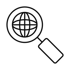 magnifying glass with global sphere icon, line style