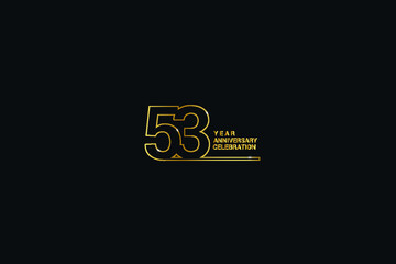 53 years anniversary celebration logotypes. anniversary logo with golden and Spark light white color isolated on black background, vector design for celebration, invitation, greeting-Vector