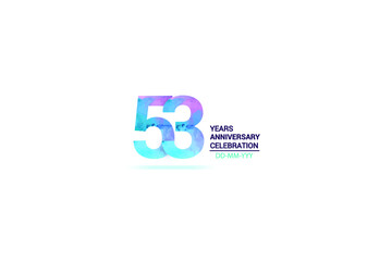 53 years anniversary celebration logotype. anniversary logo with watercolor purple and blue  isolated on white background, vector design for celebration, invitation card, and greeting card-vector