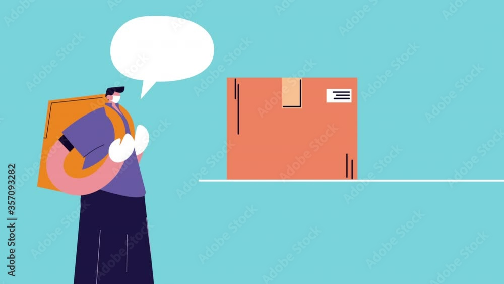 Poster delivery service worker with box animation