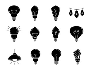 electric light bulb, eco idea metaphor, isolated line style icons set