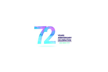 72 years anniversary celebration logotype. anniversary logo with watercolor purple and blue  isolated on white background, vector design for celebration, invitation card, and greeting card-vector