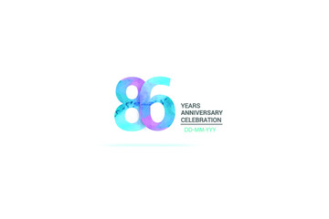 86 years anniversary celebration logotype. anniversary logo with watercolor purple and blue isolated on white background, vector design for celebration, invitation card, and greeting card-vector