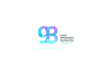 93 years anniversary celebration logotype. anniversary logo with watercolor purple and blue  isolated on white background, vector design for celebration, invitation card, and greeting card-vector