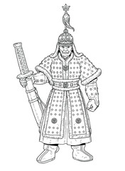  Vector illustration of admiral Yi Sun-shin. He was a Korean naval commander famed for his victories against the Japanese navy during the Imjin war in the Joseon Dynasty.