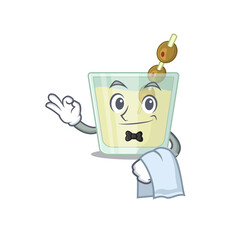 A cartoon picture of martini cocktail waiter with a white napkin