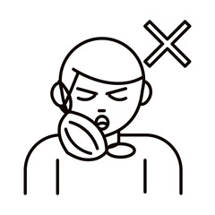 covid 19 coronavirus prevention, man coughing without mask, spread outbreak pandemic line style icon