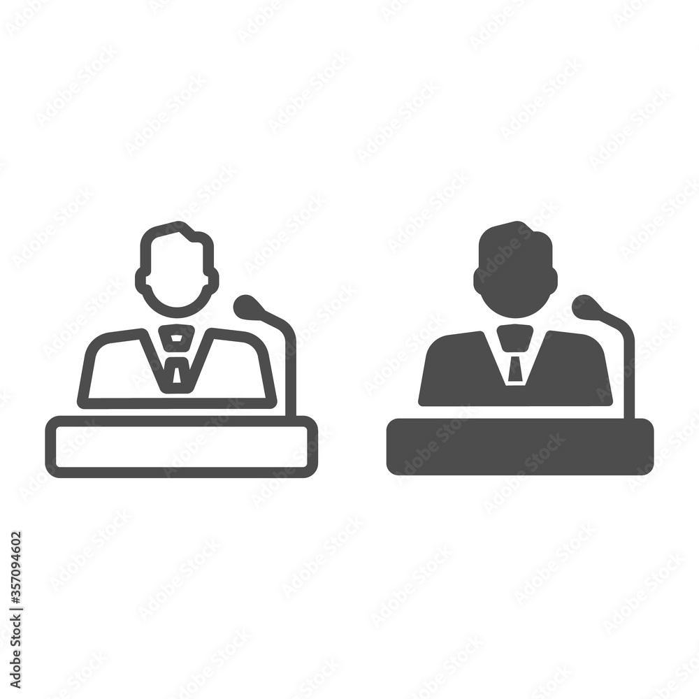 Poster speaker line and solid icon, business communication concept, lecturer sign on white background, orat