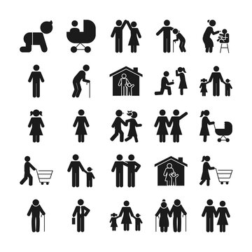 pictogram people and family icon set, silhouette style