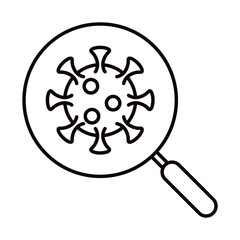 Obraz premium covid 19 coronavirus prevention, virus pathogen magnifier analysis, spread outbreak pandemic line style icon