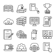 global sphere and online education icon set, line style