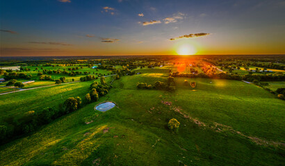 Sunset over agricultural fields in rural Kentucky