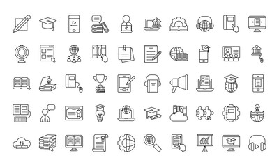 online education icon set, line style