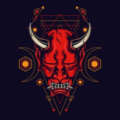 hannya mask with sacred geometry ornament