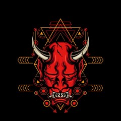 hannya mask with sacred geometry ornament