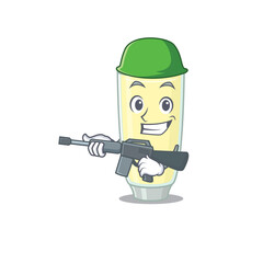 A cartoon picture of Army screaming orgasm cocktail holding machine gun