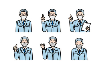 マスク 男性 社長 現場監督 工務店 作業員 制服 感染予防 説明 解説 おじぎ 挨拶