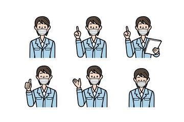 マスク 女性 若い 現場監督 工務店 作業員 制服 感染予防 説明 解説 おじぎ 挨拶