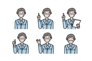 マスク シニア 女性 現場監督 工務店 作業員 制服 感染予防 説明 解説 おじぎ 挨拶